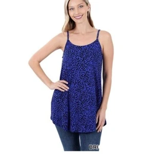 Zenana Women's Blue Leopard Print Spaghetti Strap Tank Top - Size XL - Picture 1 of 9