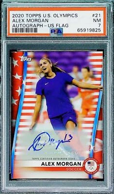 2020 Topps U.S. Olympics Alex Morgan AUTO US Flag Soccer #21 PSA 7 NM - Image 1 of 2