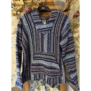 Baja Joe Style Drug Rug Hoodie Pullover Festival Hippie Poncho Mexican Carpet L - Picture 1 of 7
