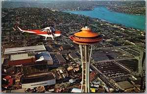 Vintage 1964 SEATTLE Washington Postcard "SPACE NEEDLE" Helicopter / Aerial View - Picture 1 of 2