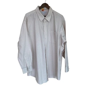 Paul Fredrick Tan & White Check Dress Shirt 18 1/2 35 - Picture 1 of 4