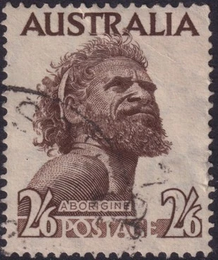 Australia 1952 2/6d aborigen con marca de agua lateral invertida Foto 1 de 2