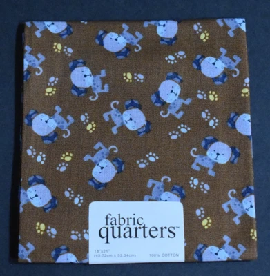 PUPPY PAWS brown blue yellow NOVELTY DOG FQ joann fabric 100% COTTON 18" X 21" - Image 1 of 2