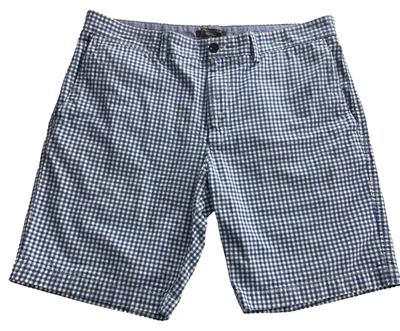 Banana Republic Mens Aiden Short Size 35 Gingham 100% Cotton Blue Flat Front A45 - Изображение 1 из 4