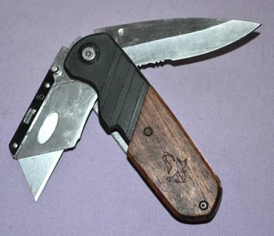 Husky 2-in-1 Klapp Taschenmesser & Allzweck Teppichmesser mit Holzgriff & Gürtelclip - Bild 1 von 9