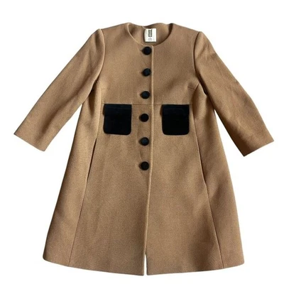 Abrigo Chaqueta Orla Kiely Mezcla Lana Camel Botones Terciopelo Bolsillos Talla 6 Mujer Foto 1 de 4