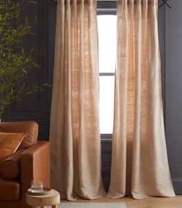 Quince Raw Silk Curtain Panels 48” X 84” Cotton Lined Light Filtering Sand NWOT - Picture 1 of 6