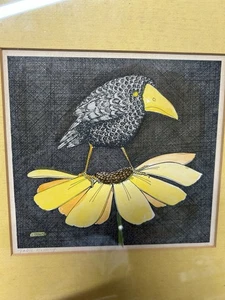Vintage Yvonne Davis " Table Hopping “ BIRD Etching Signed 1972 ? - Picture 1 of 9