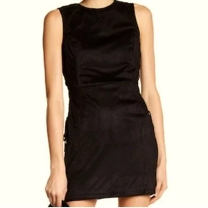 Miss Me Womens Black Faux Suede Leather Zip Back Glam Sexy Mini Dress Size Large - Picture 1 of 11