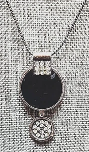 Vintage Chicos Anhänger Halskette schwarz und Strass Steampunk Brutalist Schmuck - Bild 1 von 5