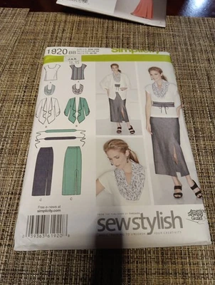 Simplicity #1920 Women's Skirt Top Jacket Scarf & Belt Sz 20W-28W NEW UNCUT FF  - Image 1 of 4