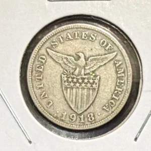 1918-S U.S.A ADMIN-Philippines 5 Centavos Copper Nickel Coin-21.3 MM-KM#164 - Picture 1 of 4
