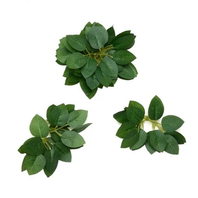 Hojas verdes artificiales 45 piezas a granel imitación seda verde hojas de flores de rosa falsas... Foto 1 de 4