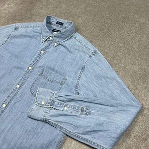 Camisa J Crew Para Hombre Mediana Abotonada Denim Azul Claro Bolsillos Informal Algodón - Imagen 1 de 9