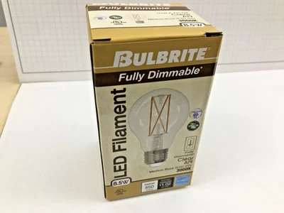 (1 ea.) NEW Bulbrite 8.5W Filament A19 LED Bulb E26 Clear 3000K Dimmable 776768 - Image 1 of 4