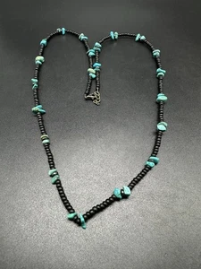 Halskette schwarzer Onyx Türkis und Sterling indianischer Stil 24 Zoll - Bild 1 von 8