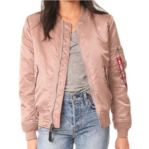 ALPHA INDUSTRIES MA-1 Bomber Jacket Womens Medium Mauve Orange Reversible Padded - Picture 1 of 13