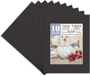 , Säurefrei, 10er Pack 11x14 Schwarz Bildmatten Passepartout mit Weißkern Fase Cu - Bild 1 von 12