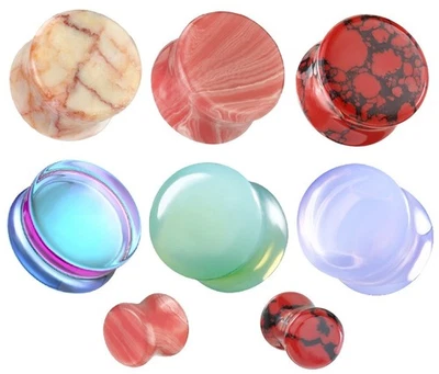 Túnel tapón oreja doble llamarada de vidrio de piedra natural 8 mm-14 mm encaje rojo opalita Foto 1 de 4