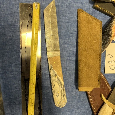 Damascus Knife My Seax Style Hand Made In Oklahoma Epoxy Scale 5.5 Blade - Image 1 of 4