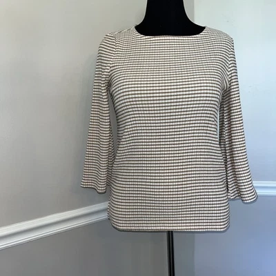 Chico's Size 0 Small (4-6) Women's Brown White Striped Knit 3/4 Sleeve Tunic Top - Image 1 of 4