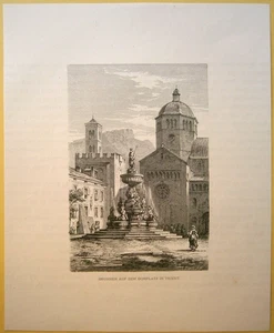 1876 print FOUNTAIN IN CATHEDRAL SQUARE IN TRENTO, ITALY #20 - Picture 1 of 1