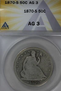 1870-S .50 ANACS AG 3 1800 Half Dollar, Liberty Seated Half, 50 Cents - Picture 1 of 2