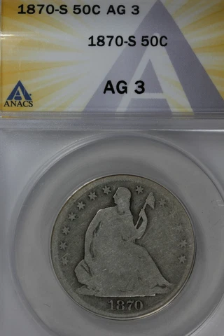 1870-S  .50   ANACS  AG 3  1800 Half Dollar, Liberty Seated Half, 50 Cents Cover