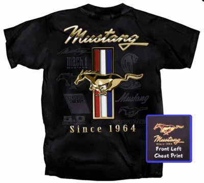 Camiseta Mustang desde 1964 - Los logotipos incluyen Mach * BOSS * SVT Cobra Snake ¡y MÁS! Foto 1 de 4