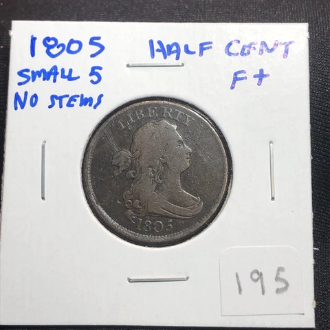 1805 1/2C Draped Bust Half Cent small  5 Stems no stems Great details Cover