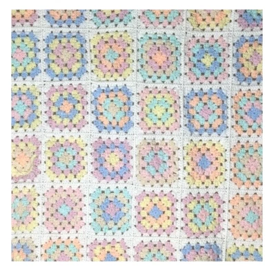 Hand Crocheted Afghan Granny Squares White Pastels Baby Blanket Nursery 51 x 32" - Image 1 of 4