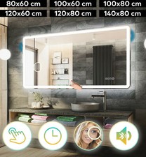 SPECCHIO BAGNO LED illuminazione specchio bagno INTERRUTTORE TOUCH OROLOGIO BT altoparlante
