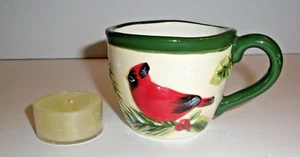 Yankee Candle Christmas Cup Tea Light Candle Holder Cardinal Chickadee Pinecone - Picture 1 of 6
