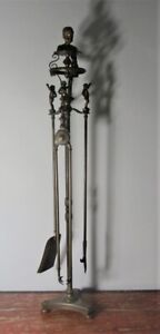 Museum-Quality Antique Set of 19th C Bronze Figural Fireplace Andirons  52" Tall