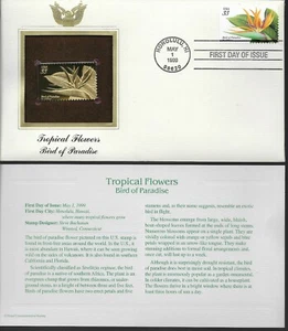 Tropical Flowers-Bird of Paradise--1st day issue-Golden Replica - Picture 1 of 1