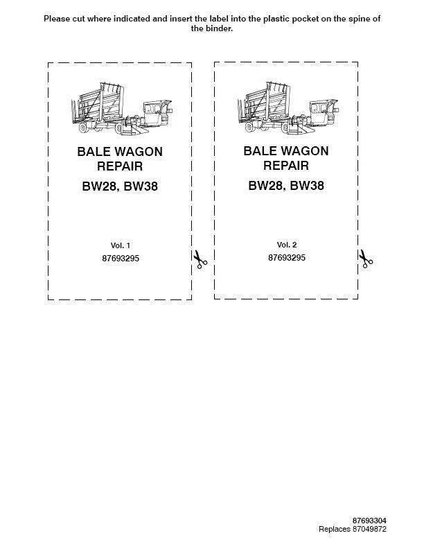 NEW HOLLAND BW28 BW38 BALE WAGON SERVICE MANUAL Foto 1 de 1