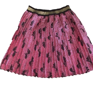 Gucci Bow Pleated Silk Metallic Skirt Silk Lurex Pink Black Shimmer Girls 4 - Picture 1 of 12