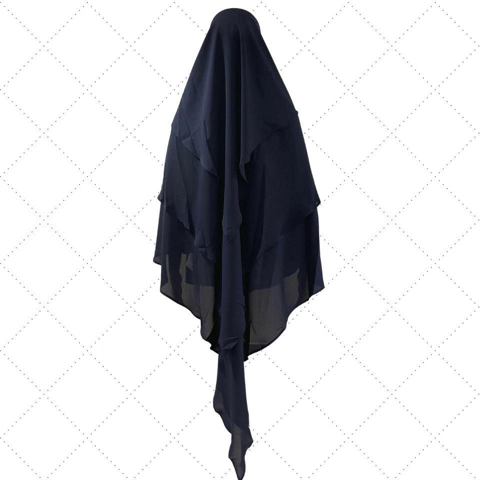 Khimar, Tres Capas Khimar, 100% Poliéster Multicapa Hijab Khimar, Azul Marino Foto 1 de 3
