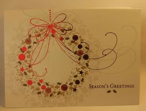 Seasons Greeting Christmas Cards~Red And Gold Toned With White Backgroud~24 Cnt - Picture 1 of 6