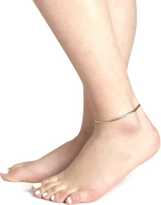 10K Yellow Gold Cuban Curb Chain Bracelet Anklet For Women 10" 2.4mm - Picture 1 of 7