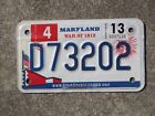2013 Maryland War of 1812 Motorcycle License Plate D73202 MD Star Spangled