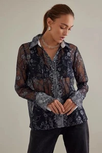 NWT Anthropologie Maeve Lace Sheer Long Sleeve Button Down Blouse/Shirt size S - Picture 1 of 14