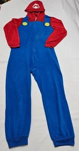 Boy’s size 10/12 Super Mario Bros One Piece Zip Up Hooded PJs - Picture 1 of 2