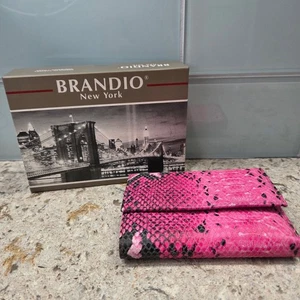 BRANDIO New York Wallet Pink Snakeskin Print Genuine Leather Trifold - Picture 1 of 6