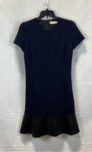 Tory Burch Mini Abito Donna Nero Peplo Texturizzato Manica Corta Taglia S