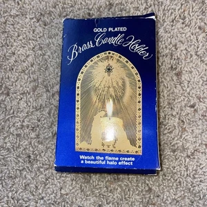 Vintage Kerzenständer Messing mit Kerzenflamme Halo Effekt vergoldet Weihnachten  - Bild 1 von 1