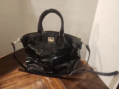DOONEY & BOURKE Sydney Glossy Black Patent Domed Satchel Handbag Purse Dustbag - Image 1 of 4
