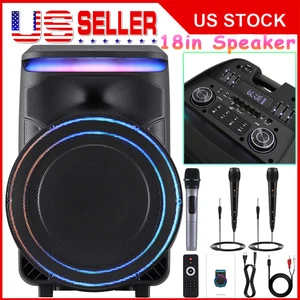 18" Portable Bluetooth Party Speaker Heavy Bass Subwoofer TWS with 2 Mics Remote - Picture 1 of 16