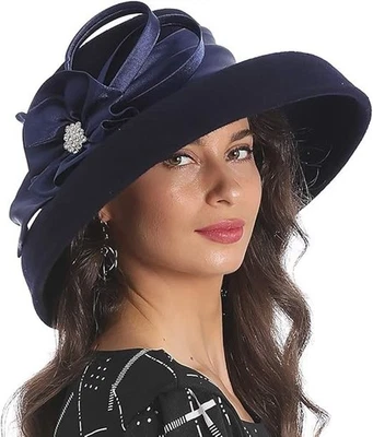 Women Wool Felt Dress Party Hats for Fall, Winter Church Hats 1920s 1950s 60s - Image 1 of 4