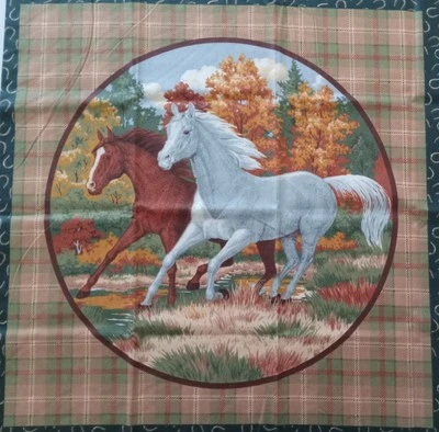 Vintage - Wamsutta - #1 - "Pair of Horses" - Cotton Fabric Panel    16"x16" - Image 1 of 3